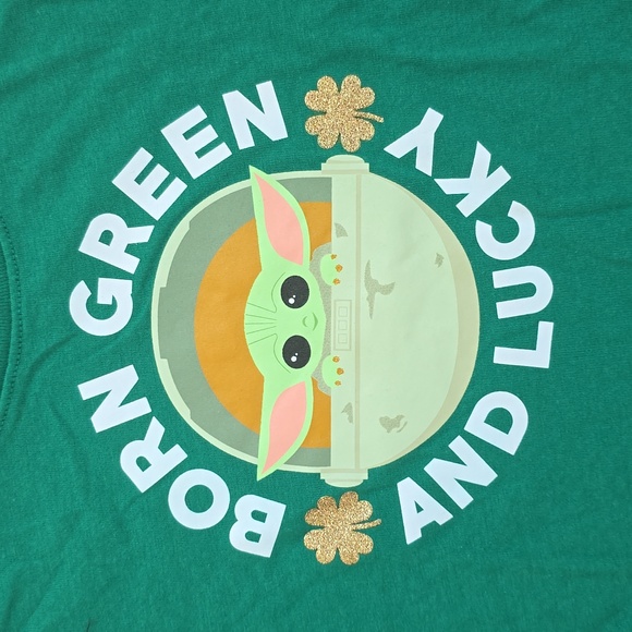 STAR WARS GREEN BOYS "BORN GREEN AND LUCKY" SHORT SLEEVE TEE SIZE SMALL - Picture 2 of 7